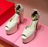 Marques élégantes Tan-Go escarpins à plateforme chaussures en cuir verni ivoire bride à la cheville à talons hauts talons épais talon bloc 155mm bout rond chaussure habillée femmes luxe