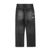 Jeans pour hommes High Street Noir Lavé Droit Lowrise Hip Hop Pantalon déchiré pour hommes Baggy Vintage Mode Large Denim Femmes