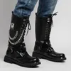 Boots Men S Leather Motorcykel Fashion Chain Mid Calf Platform Gotic Belt Punk for Men Designer Biker 231130