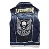 Men's Jackets Men's Punk Style Denim Vests Skull Embroidery Sleeveless Denim Waistcoat Jacket Streetwear Hip Hop Jeans Vest 231129