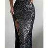 Casual Dresses One Shoulder Cutout High Slit Sequin Dress Fashion Women Sexig ärmlös midjekorsett Cocktail Party Evening Evening