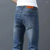 Jean homme grande taille 38 40 bleu droit tout-match décontracté coton Stretch Denim pantalon homme marque coupe régulière pantalon