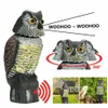 Realistisk fågelskarare roterande huvudljud Owl Prowler Decoy Protection Repellent Pest Control Scarecrow Moving Garden Decor Q0811246Y
