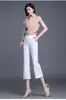 Женские брюки Capris 2023 Летние женщины с высокой талией элегантный тонкий случайный белый костюм.
