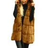 Gilets pour femmes hiver épais gilet veste fausse fourrure décontracté couleur unie à capuche gilet long tricot surdimensionné femmes veste gilet 231130