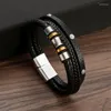 Charm Bracelets Trendy Leather Men Stainless Steel Multilayer Braided Rope For Male Bangles Jewelry Wholesale