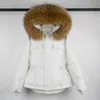 Piumino da donna Grande vera pelliccia di procione con cappuccio Piumino invernale 90% Piumino d'anatra Donna Corto femminile Piumino Piuma Parka impermeabile 231129