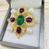 Brooches Openwork Colored Pearl Brooch Pendant Vintage Cross Pin Women's Corsage Unisex Middle Antique Baroque Style Jewelry Accessories