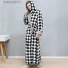 Vestaglie da uomo Uomo Inverno er Lungo Con cappuccio Spessore Caldo Plaid Accappatoio di flanella Plus Size Coral Fleece Kimono Accappatoio Donna Notte Vestaglia L231130