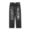 Jeans pour hommes High Street Noir Lavé Droit Lowrise Hip Hop Pantalon déchiré pour hommes Baggy Vintage Mode Large Denim Femmes