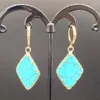 Boucles d'oreilles pendantes couleur or jaune clair, pierre de Malachite en forme de losange pour femmes, bijoux en cristal de roche