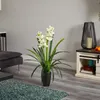 Dekorativa blommor nästan naturlig plast konstgjord växt vit 39 "cymbidium orkidé