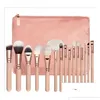 Makeup Brushes Makeup Brushes Brush 15Pcs/Set With Pu Bag Professional For Powder Foundation Blush Eyeshadow Drop Delivery Health Beau Dhc9B