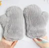 5本の指の手袋ロシア女性天然毛皮のファッションニット本物のレックス屋外温かい弾ast速ミトン