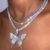 Statement-Halskette mit großem Schmetterlings-Anhänger, Hip Hop, Iced Out, Strass-Kette für Frauen, Bling-Tennis-Kette, Kristall-Tier-Halsband, Jewel2087