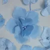 Fabric Blue 3D Flower Lace Fabric With Pearls High Quality French Embroidery Tulle African Fabric For Wedding Party Dress Sewing 231129