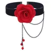 Choker Chokers Rote Rose Schwarz Mode Blumenkette Dekor Halskette Gothic Für Frauen Halloween Nachtclub Party Zubehör