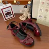 Sandals Red Mary Jane Women Pumps Thick High Heels Shoes Female Lolita Square Toe Spring Fashion Party Leather Woman 231129