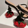 Slippare 2023 Rose Unique Design Heel S Sandals Summer Fashion Show Slip On Ladies Shoes 9cm High Casual Heeled 231130
