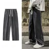 Men's Jeans Korean Fashion Loose Men Classic Straight Baggy Wide Leg Trousers Casual Street Hip Hop Pants Black Grey Blue