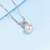 Fin smycken925 Sterling Silver White Gold Plated Women Necklace Wholesale Freshwater Pearl Chain 0,5ct Moissanite Pendant