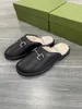 Brand shoes, women's clothing, men's half slippers, casual floor slippers, women's outdoor shoes, leather stirrups, comfortable plush belt box35-47