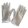 Five Fingers Gloves 1 Pair Silver Sexy Wrist Length Latex Women Wet Look Fake Leather Metallic Glove Evening Party Stage Performance Mittens