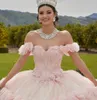 Kwiat brokatowy Quinceanera 2024 Aplikacje flory kryształowy z koralikami Słodka 15 sukienka balowa tiulowe vestidos de xv anos 326 326