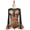 Bühnenkleidung Frauen Latin Dance Jacke Erwachsene Damen Leopard Bodysuit Top Übungskleidung Tanzen Langärmliges T-Shirt Tanzkleidung