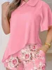 Mulheres Tracksuits Shorts Camisa Tops Dois Peice Set 2023 Verão Assimétrico Hem Mulheres Blusas Floral Impressão Casual Terno para Femme