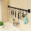 Dish Racks Kitchen Wall Hook Organizer Punch-free Black Hanging Rod with Movable Hooks Cooking Tools Storage Rack for Spatula Spoon Lid 231124