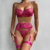 Sexy Set Yimunancy 3 Stück Stickerei Dessous Frauen 3 Farben Transprent Exotische Sets Kette Strumpfband G String Kit 231129