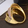 Wedding Rings GODKI Wide Luxury 3 Tone Twist Layers Chic For Women Cubic Zircon African Bridal Dubai Finger Jewelry 2023