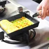 Pannor 1pc non-stick omelette Pan Japanese Egg Rectangle Stek med trähandelskruka för gasinduktionskokarkokare