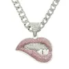 Pendant Necklaces Hip Hop Bite Lip Shape Necklace With 13mm Crystal Cuban Chain Iced Out Bling Hiphop Fashion Jewelry For Men WoPe273S