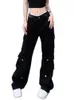 Damen Jeans Gothic Ästhetisch Damen Cargo Niedrige Taille Lässige Koreanische Mode Schwarze Jeanshose Y2k Hip Hop Streetwear Baggy Pant