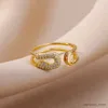 Anéis de banda moda zircão anéis para mulheres aço inoxidável cor ouro aberto anéis de dedo feminino masculino jóias festa presente anillos mujer r231130