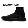 Sock utomhusskor Mense kvinnor Graffiti Spezed Trainer Black White Glitter Blue Beige Red Clear Sole Volt Green Lace-up Running Sneakers Designer Boots