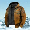 Men's Hoodies Zipper Winter Fleece Parka Coats Ethnic Tribal Graphics Jackets Sweatshirts Outerwear Hooded Zip-up Overcoat