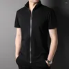 Męskie koszule T -Kllar stojak z krótkim rękawem zamek błyskawiczny czarny pasek Tshirt ponadwymiarowy xxxl plus size chłopcy cienki bawełniany beżowy koszula