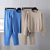 Pantaloni due pezzi da donna HLBCBG set maglione 2 pezzi per stile pista da donna maglione Oneck vestibilità ampia maglione da uomo CHIC estraibile pantaloni a carota lavorati a maglia 231129