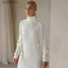 Podstawowe sukienki swobodne Białe golfowe sukienki Kobieta Kobieta Zimowa jesienna sukienka Sweter Modna mini mini sukienka SLE Casual Knitwearl231130