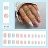 Faux ongles 24 pièces bleu clair presse sur cercueil faux amour coeur imprimé portable couverture complète femmes beaux ongles artificiels conseils