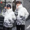 Мужские куртки зима пары пары вниз модную модную напечатанную куртку с капюшоном граффа -парк