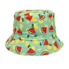 Wide Brim Hats Watermelon Printed Fisherman's Hat Ladies Fresh Visor Men's Outdoor Casual Double Sided Summer Cloth Sun