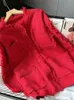 Women's Sweaters EWQ O-neck Tassel Pockets Patchwork Sweater Cardigan Jacket Women Long Sleeve Christmas Red Coat Winter Autumn 16O481 231130