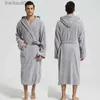 Men's Robes Men Bathrobe Hooded 100% Cotton Thick Warm Towel Fleece Cotton Dressing Gowns Long Bath Robe Hotel Spa Soft Bridesmaid Robe L231130
