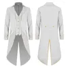 Men's Trench Coats 2023 Halloween Tuxedo Men's Gothic Jacket Steampunk Tailcoat Long Coat Medieval Costume Frock Gold Trim Fit