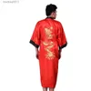 Robes pour hommes Rrsible Noir w Robe de satin pour hommes chinois Tradition Broder Dragon Vêtements de nuit Kimono Peignoir S M L XL XXL XXXL L231130