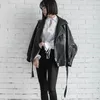 Damen Leder Streetwear Faux Soft Pu Jacke Schwarz Langarm Tasche Moto Biker Mantel mit Gürtel Reißverschluss Gürtel Motorrad OUTWEAR